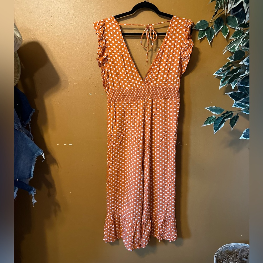 orange polka dot crop jumpsuit